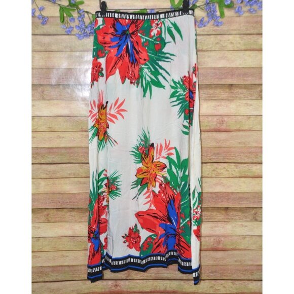Flying Tomato Floral Pull On A-Line Maxi Skirt Size M Tie Hawaiian Print Casual - Picture 6 of 9